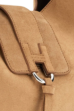 Borsa da donna Hobo Hogan in pelle scamosciata con flap