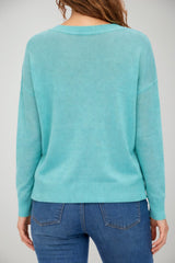 Iblues Maglia Donna scollo a barca misto lino / Acqua Marina