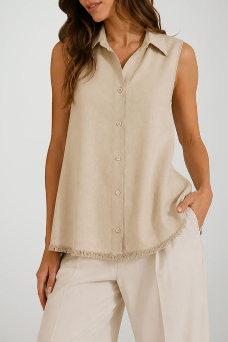 Icona Gilet Donna in Lino con Fondo Sfrangiato
