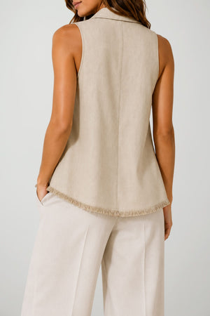 Icona Gilet Donna in Lino con Fondo Sfrangiato