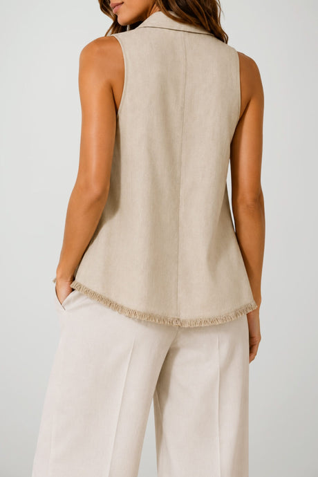 Icona Gilet Donna in Lino con Fondo Sfrangiato