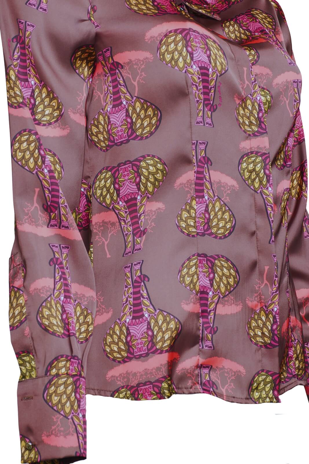 Camicia donna in raso stampa elefanti dettaglio