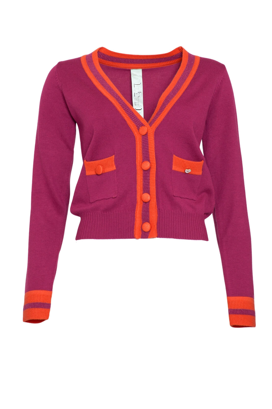 Cardigan da donna Il The delle 5 in maglia con bottoni fronte fucsia