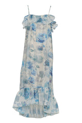 Abito donna Imperial a fantasia floreale asimmetrico con rouches