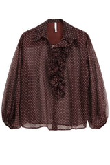Camicia Imperial da donna a pois trasparente con maniche a sbuffo