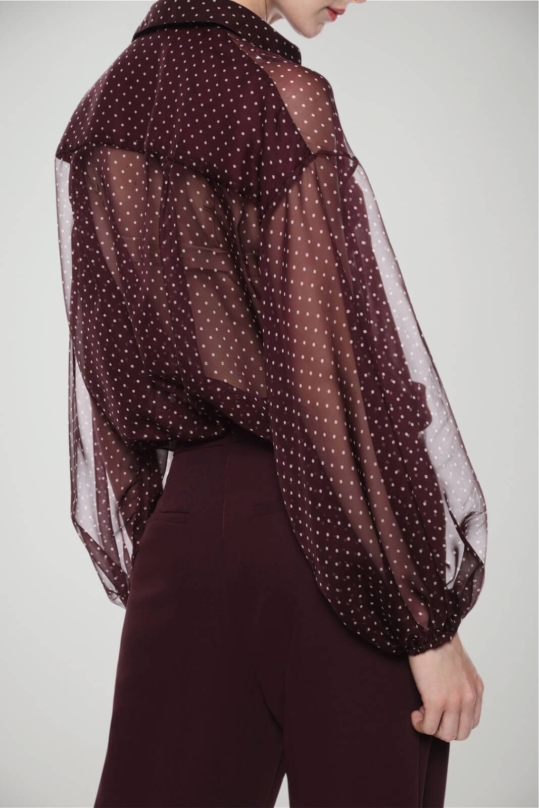 Camicia Imperial da donna a pois trasparente con maniche a sbuffo