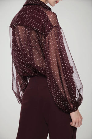 Camicia Imperial da donna a pois trasparente con maniche a sbuffo