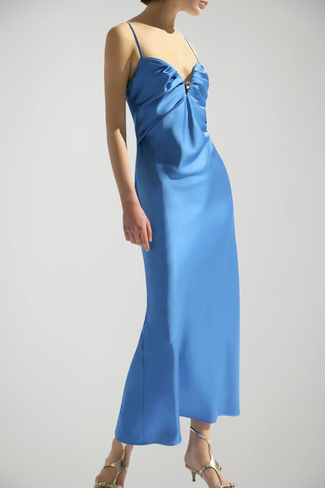 Imperial Abito Donna Lungo Bretelle Azzurro Fronte 1