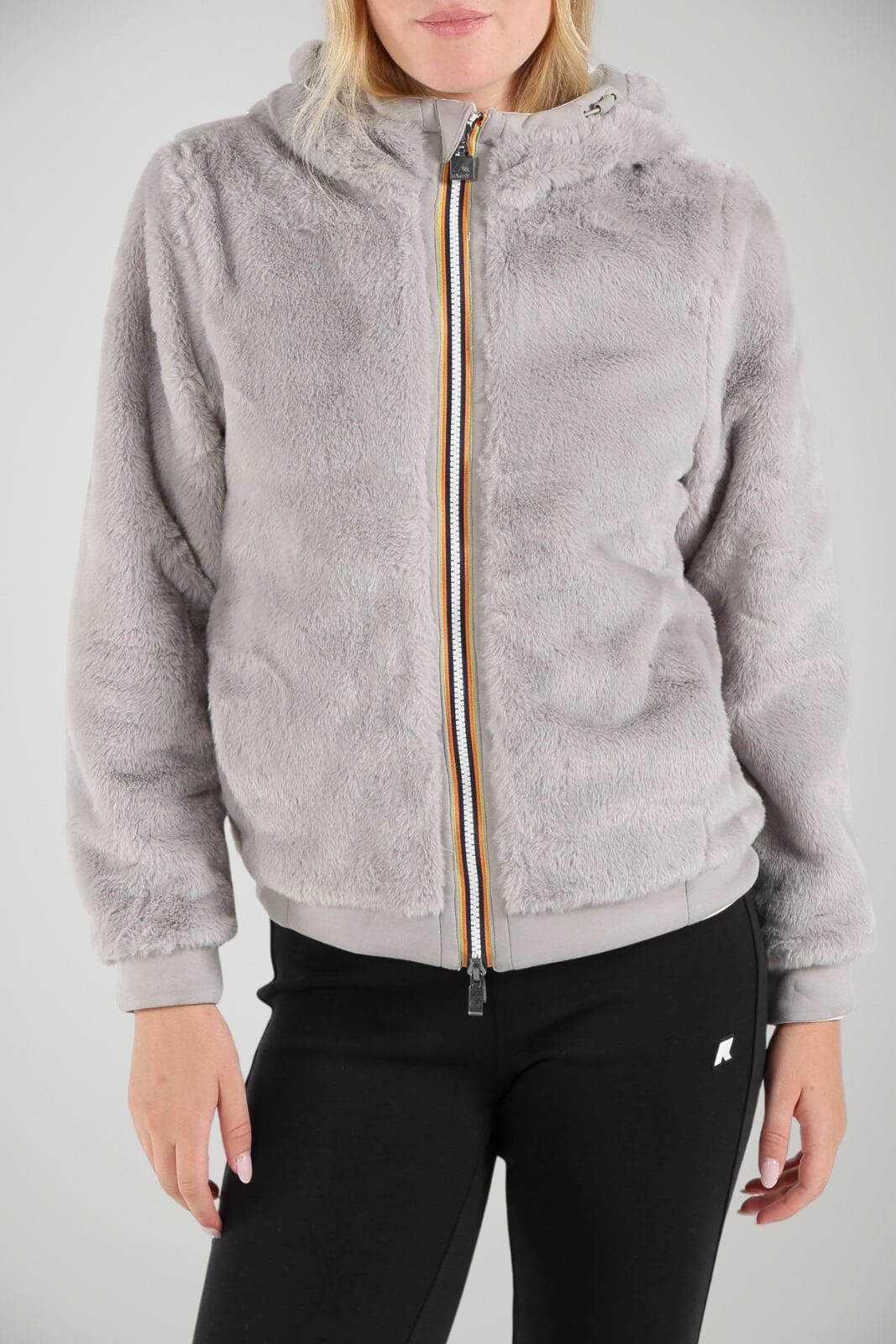K-Way Felpa Donna Deva Light Spacer Fur reversibile / Bianco-Grigio