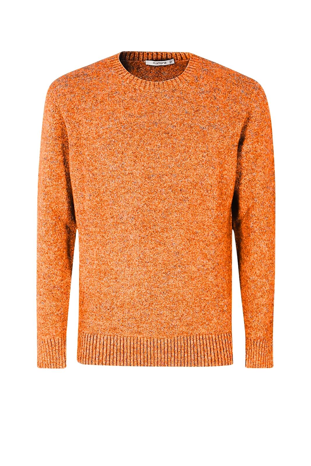 Maglione Kangra da uomo girocollo melange in lana fronte arancio