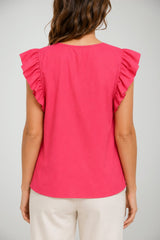 Blusa smanicata da donna con rouches