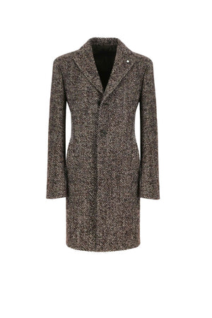 Cappotto LBM 1911 da uomo monopetto lungo in trama spinata fronte