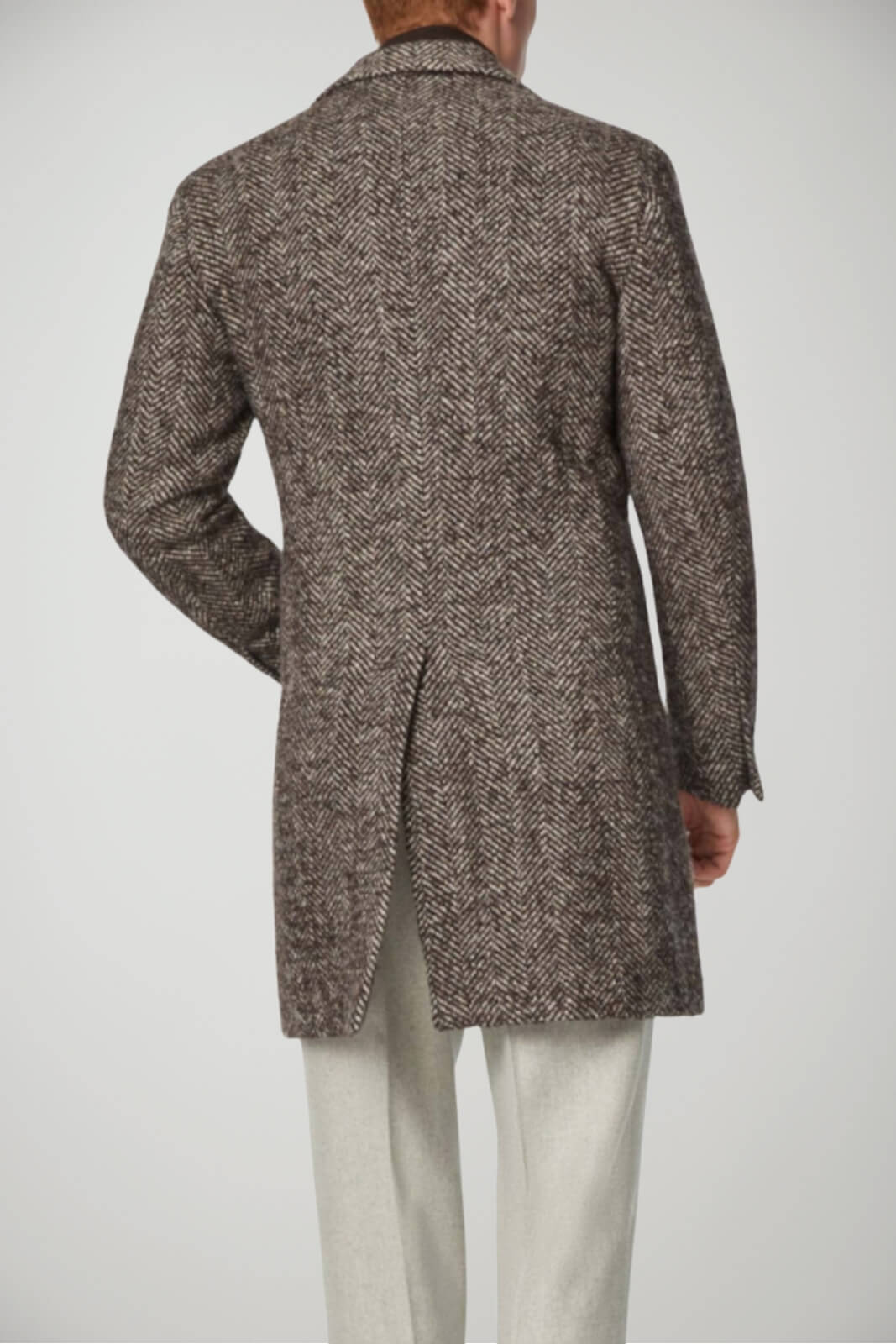 Cappotto LBM 1911 da uomo monopetto lungo in trama spinata retro