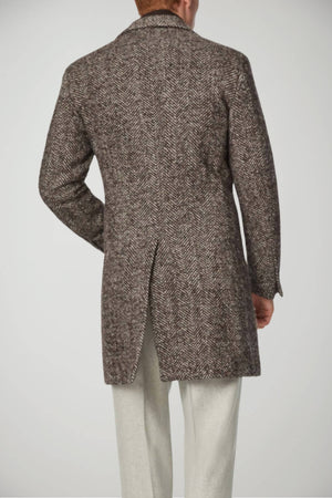 Cappotto LBM 1911 da uomo monopetto lungo in trama spinata retro