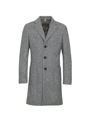 Cappotto LBM 1911 da uomo monopetto lungo in trama spinata fronte colore grigio