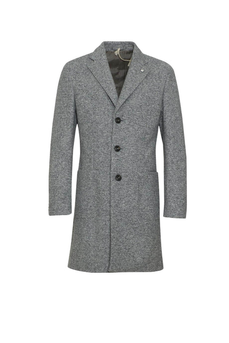 Cappotto LBM 1911 da uomo monopetto lungo in trama spinata fronte colore grigio