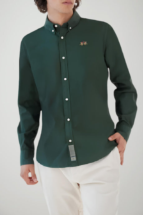 La Martina Camicia Uomo Button Down Slim Fit in Piquet di Cotone