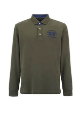 Polo da uomo La Martina in jersey maniche lunghe fronte verde militare