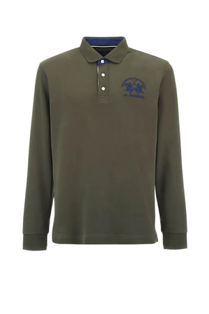 Polo da uomo La Martina in jersey maniche lunghe fronte verde militare