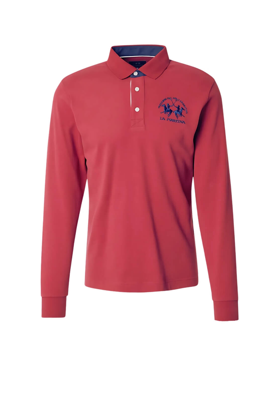 Polo da uomo La Martina in jersey maniche lunghe fronte bordeaux