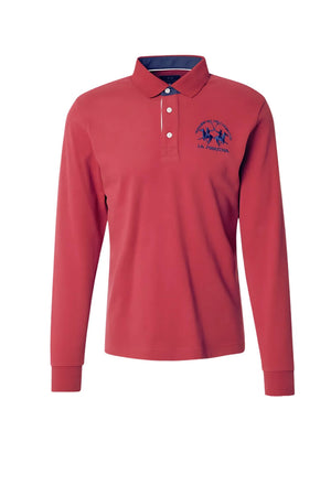 Polo da uomo La Martina in jersey maniche lunghe fronte bordeaux