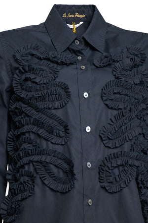 Camicia da donna con rouches centrale dettaglio