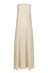Abito donna Liu Jo smanicato in mussola di cotone con cut out posteriore e con ricami floreali tinta unita color avorio