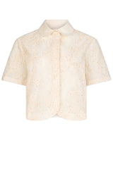 Camicia donna  Liu Jo maniche corte in cotone con ricami floreali in tinta unita avorio