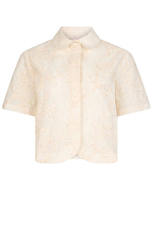 Camicia donna  Liu Jo maniche corte in cotone con ricami floreali in tinta unita avorio