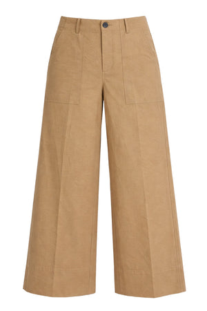 Pantaloni donna Liu Jo chino gamba ampia in cotone e tencel tinta unita color sabbia