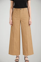 Pantaloni donna Liu Jo chino gamba ampia in cotone e tencel tinta unita color sabbia
