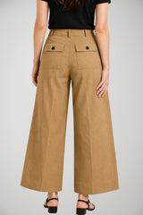 Pantaloni donna Liu Jo chino gamba ampia in cotone e tencel tinta unita color sabbia