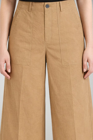Pantaloni donna Liu Jo chino gamba ampia in cotone e tencel tinta unita color sabbia