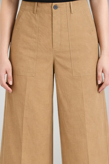Pantaloni donna Liu Jo chino gamba ampia in cotone e tencel tinta unita color sabbia