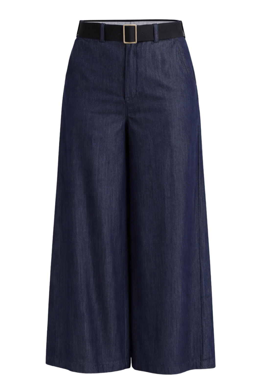 Pantaloni donna Liu Jo taglio flare a gamba ampia in tinta unita color denim 100% lyocell con cintura nera removibile 