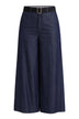 Pantaloni donna Liu Jo taglio flare a gamba ampia in tinta unita color denim 100% lyocell con cintura nera removibile 