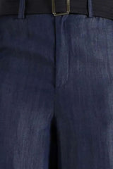 Pantaloni donna Liu Jo taglio flare a gamba ampia in tinta unita color denim 100% lyocell con cintura nera removibile 
