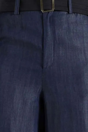 Pantaloni donna Liu Jo taglio flare a gamba ampia in tinta unita color denim 100% lyocell con cintura nera removibile 