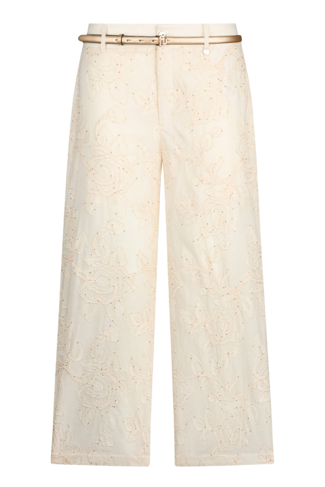 Pantaloni donna Liu Jo in mussola di cotone con micro paillettes a vita media in tinta unita avorio