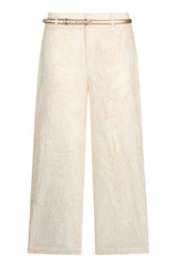 Pantaloni donna Liu Jo in mussola di cotone con micro paillettes a vita media in tinta unita avorio