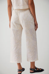 Pantaloni donna Liu Jo in mussola di cotone con micro paillettes a vita media in tinta unita avorio