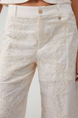 Pantaloni donna Liu Jo in mussola di cotone con micro paillettes a vita media in tinta unita avorio