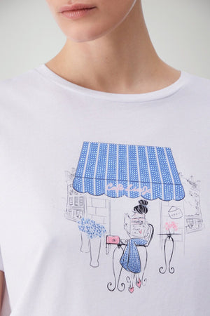 T-shirt donna Liu Jo maniche corte in cotone color bianco con stampa centrale