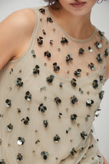 Top donna Liu Jo smanicato in poliestere con paillettes floreali