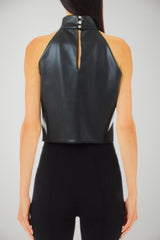 Top donna Liu Jo in ecopelle con gemme e scollo americano retro
