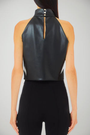 Top donna Liu Jo in ecopelle con gemme e scollo americano retro