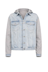 Bomber in denim da donna Liu HJo boxy con cappuccio ed inserto in felpa