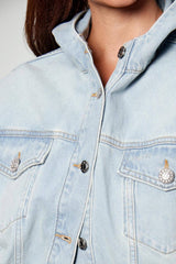 Bomber in denim da donna Liu HJo boxy con cappuccio ed inserto in felpa