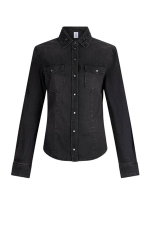 Camicia da donna Liu Jo in denim con strass al colletto fronte