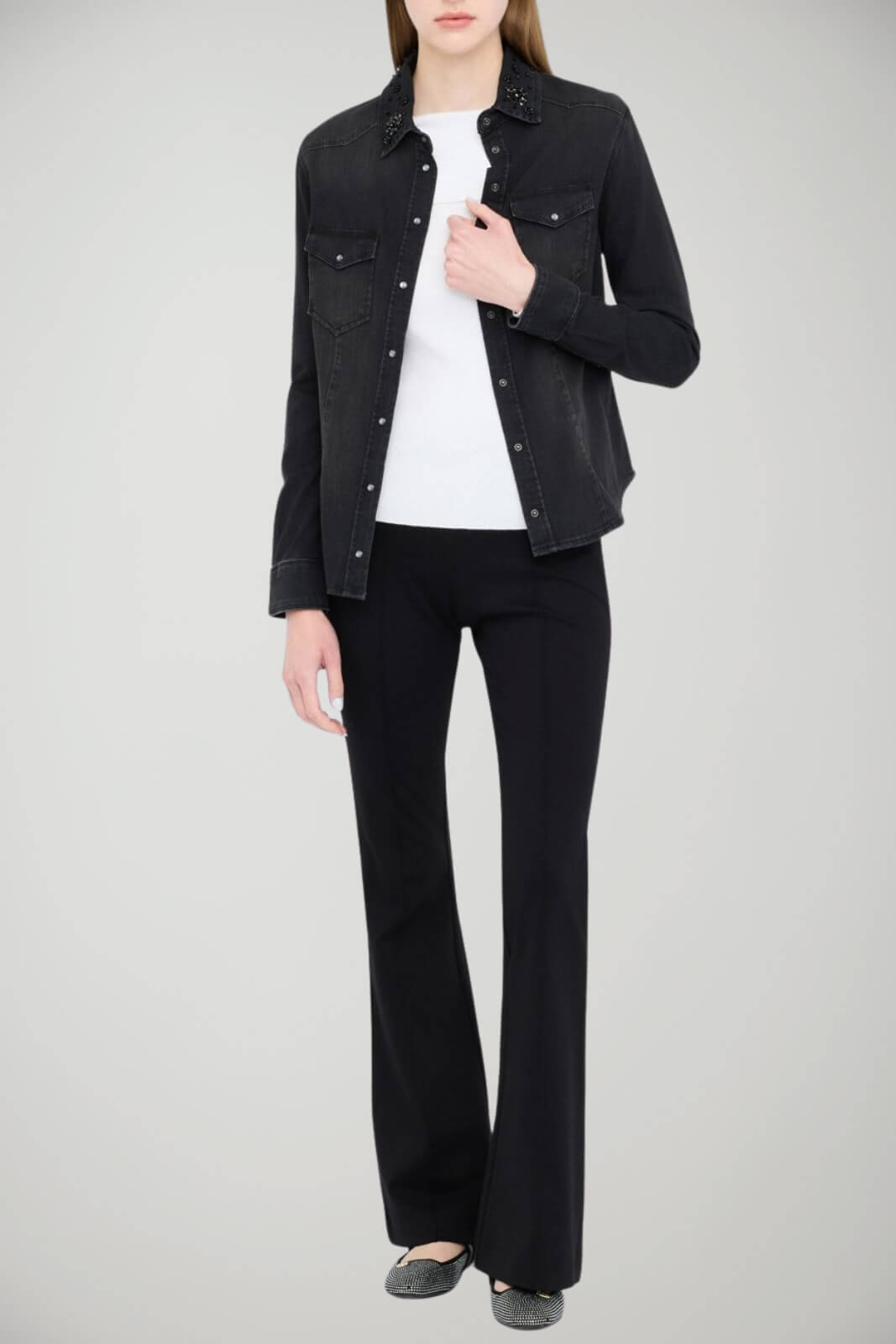 Camicia da donna Liu Jo in denim con strass al colletto outfit